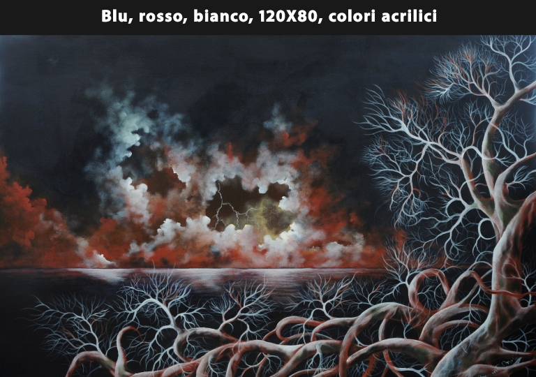 4 Blu, rosso, bianco, 120X80, colori acrilici